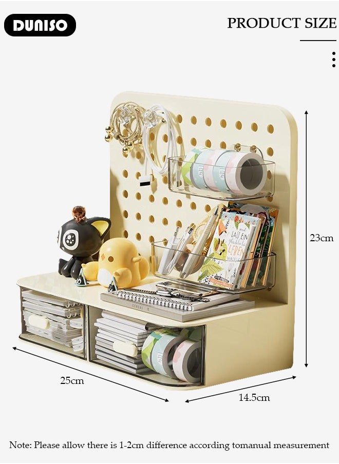 DUNISO - Desktop Storage Box with Pegboard, Multi-Functional Desk Display Shelf Rack Storage Office Supplies for Books Cosmetic Makeup ,DIY Large Capacity Table Storage Box, Desk Organizer for Office and Home - Image 1