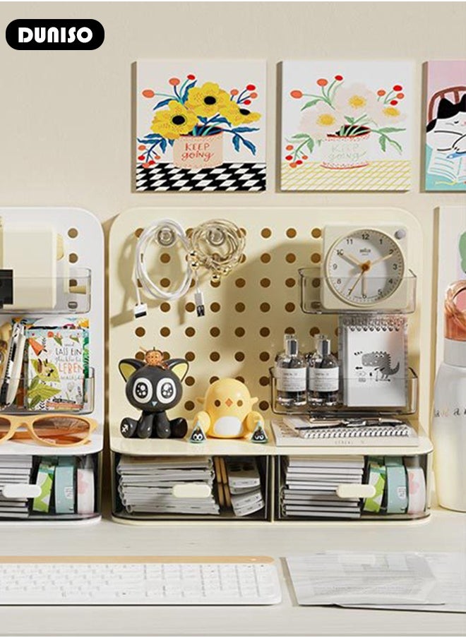 DUNISO - Desktop Storage Box with Pegboard, Multi-Functional Desk Display Shelf Rack Storage Office Supplies for Books Cosmetic Makeup ,DIY Large Capacity Table Storage Box, Desk Organizer for Office and Home - Image 1