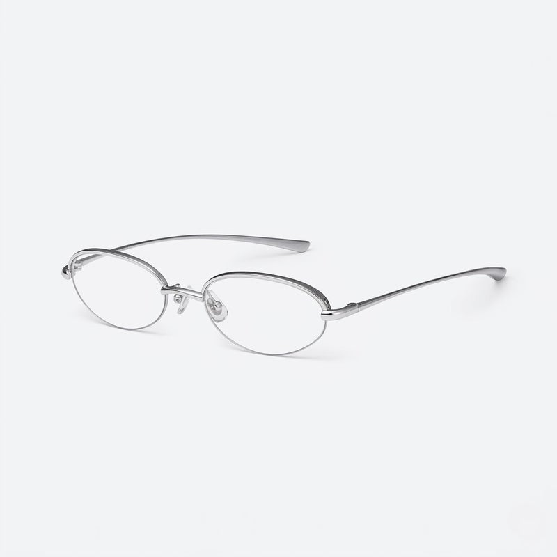 جنتل مونستر نظارات شمسية بيضاوية من Gentle Monster Kota Col.02 53 بإطار معدني فضي وعدسات شفافة للجنسين - Image 1