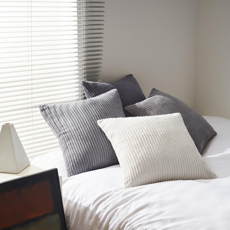 Topfinel Neutral Grey Decorative Throw Pillow Covers 18x18 Inch Set of 4,Modern Farmhouse Striped Corduroy Cushion Cases,Square Euro Shams for Sofa,Bedroom,Floor,Car(45cm Dark Gray) - Image 5