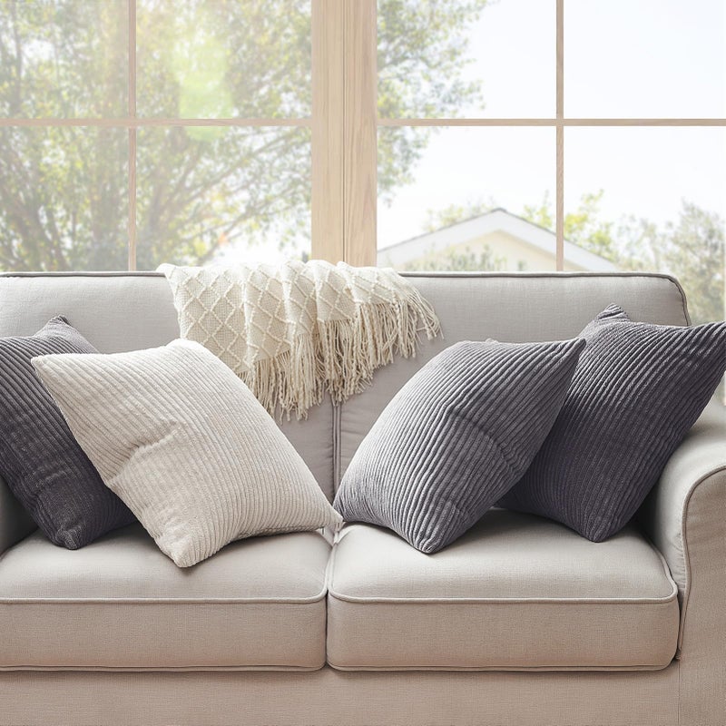 Topfinel Neutral Grey Decorative Throw Pillow Covers 18x18 Inch Set of 4,Modern Farmhouse Striped Corduroy Cushion Cases,Square Euro Shams for Sofa,Bedroom,Floor,Car(45cm Dark Gray) - Image 3
