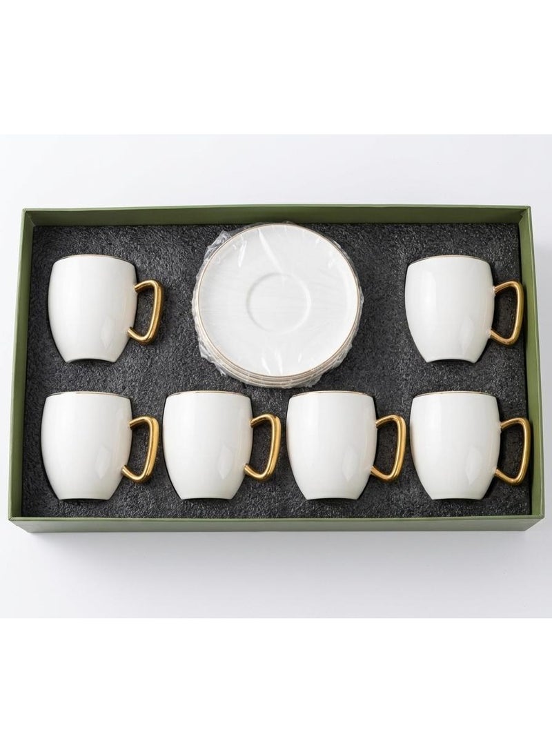 Fursan 6Pcs Ceramic Cup And Saucer Set White With Gold Or Silver 250Ml - Image 1