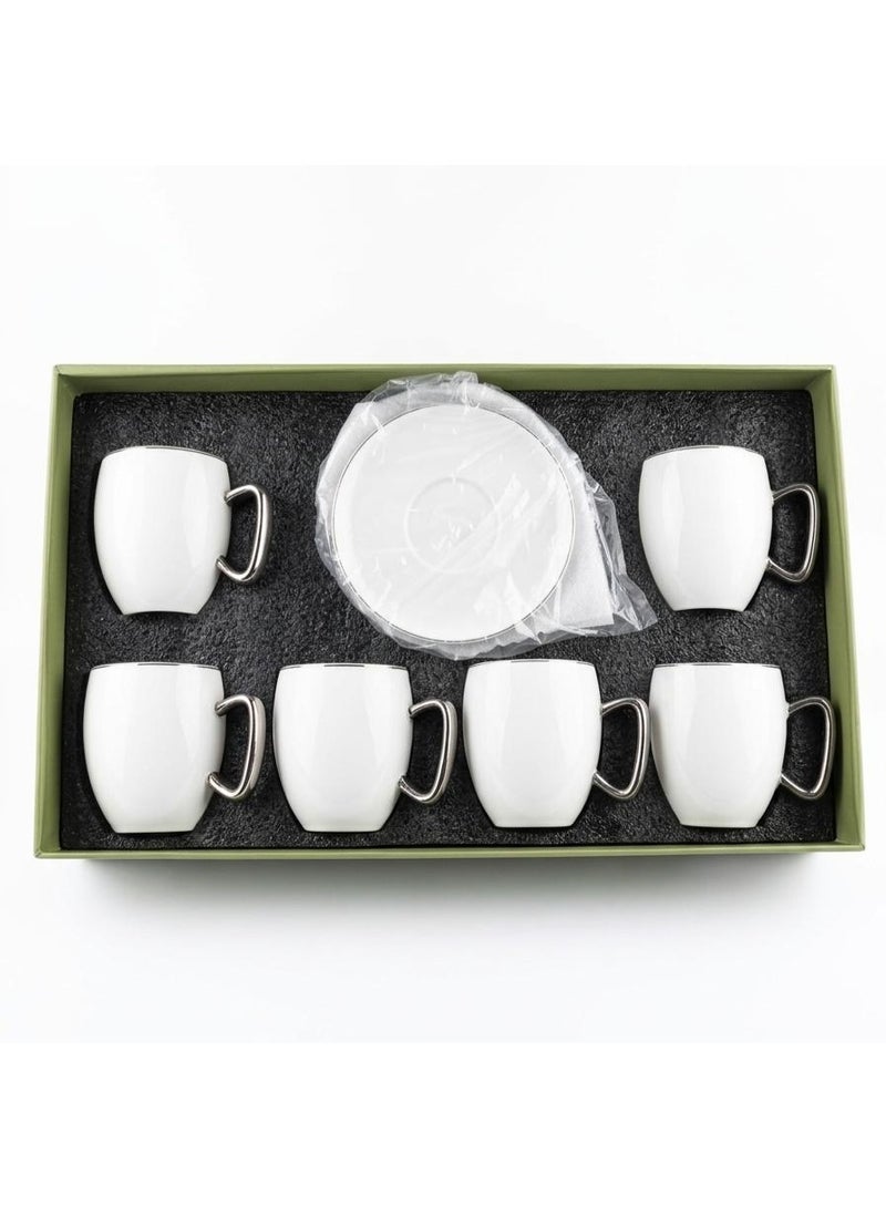 Fursan 6Pcs Ceramic Cup And Saucer Set White With Gold Or Silver 250Ml - Image 3