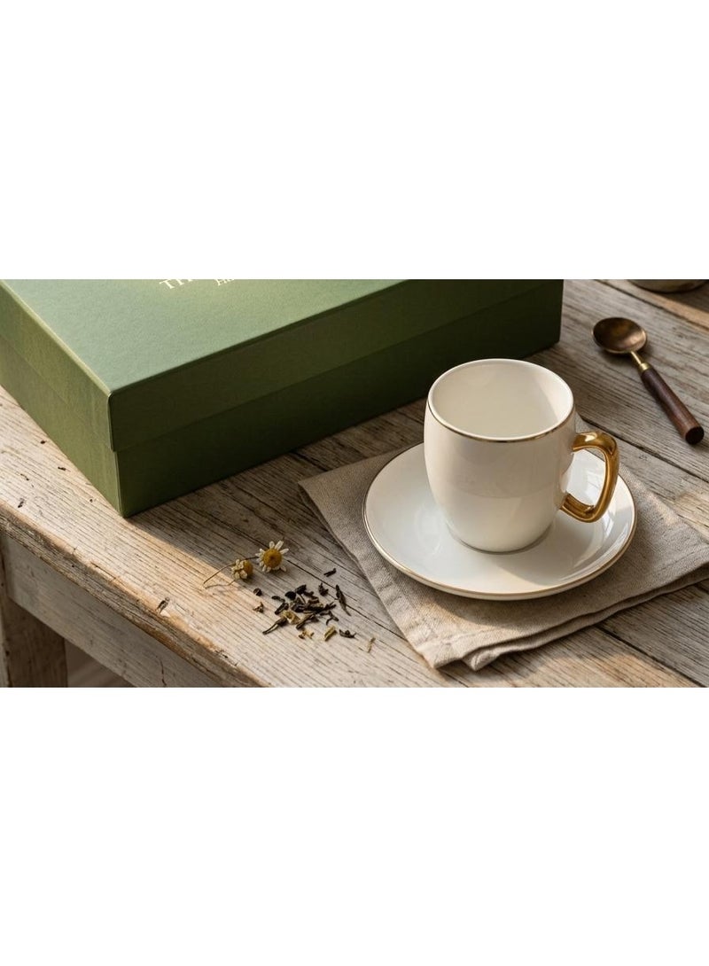 Fursan 6Pcs Ceramic Cup And Saucer Set White With Gold Or Silver 250Ml - Image 2