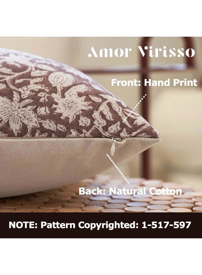 Amor Virisso Floral Throw Pillow Covers 24x24 Couch Pillows for Living Room Bed Block Print Decorative Accent Throw Pillow Covers Farmhouse Neutral Pillow Covers Sofa Pillows 1PC, Brown - Image 2