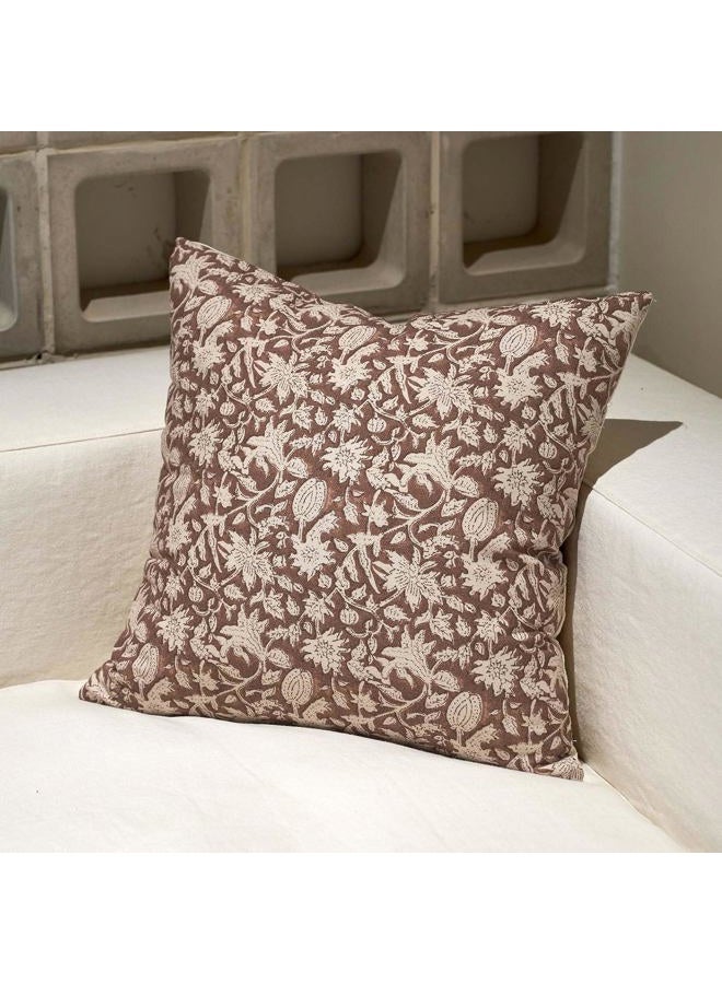 Amor Virisso Floral Throw Pillow Covers 24x24 Couch Pillows for Living Room Bed Block Print Decorative Accent Throw Pillow Covers Farmhouse Neutral Pillow Covers Sofa Pillows 1PC, Brown - Image 1