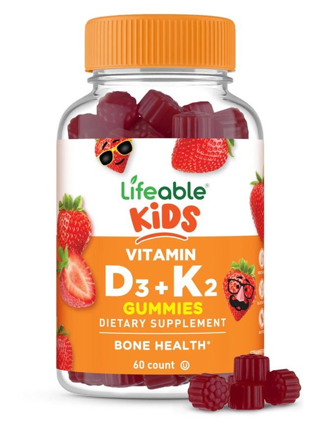 Lifeable Kids Vitamin D3 K2 Gummies | 1000iu D3 and K2 100mcg | Great Tasting D3 and K2 Supplements | for Bone Health and Immunity | VIT D3 K2 for Kids | 60 Gummies - Image 1