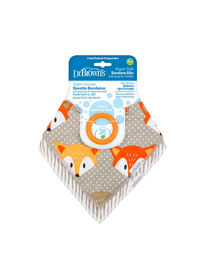 Dr. Brown’s Bandana Bib With Teether, Fox/Stripes (Includes One Orange Teether), 2-Pack