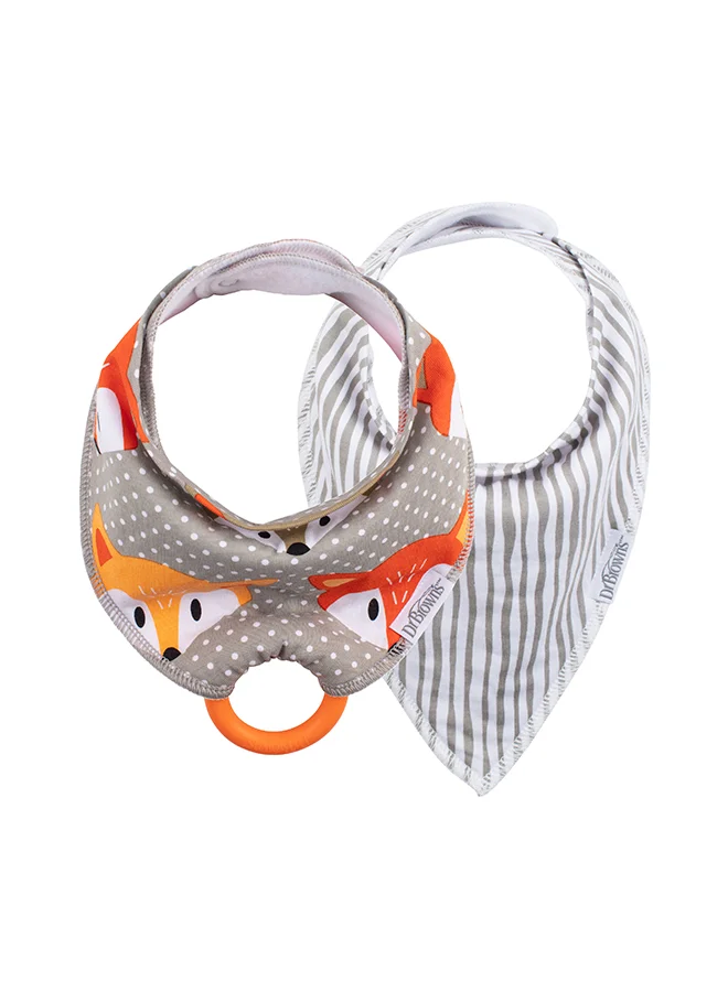 Dr. Brown’s Bandana Bib With Teether, Fox/Stripes (Includes One Orange Teether), 2-Pack