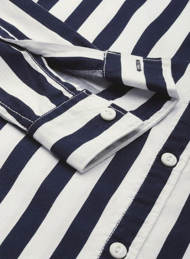 The Indian Garage Co Men Slim Fit Striped Full Sleeves Cutaway Collar Casual Shirt