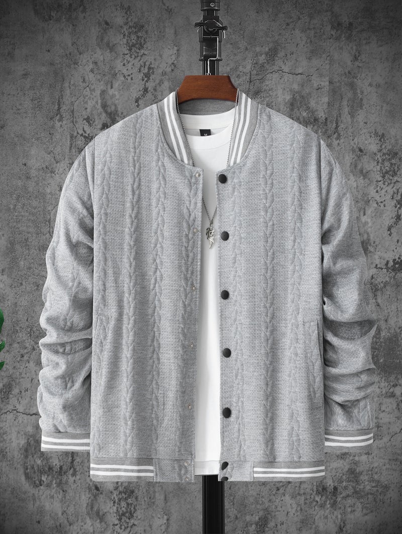 Men's Casual Single-Breasted Baseball Jacket with Jacquard Design - Image 3