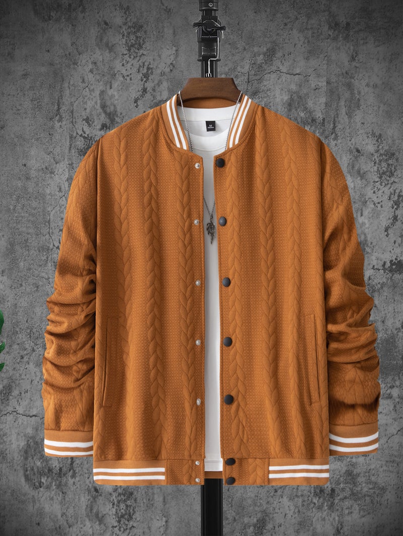 Men's Casual Single-Breasted Baseball Jacket with Jacquard Design - Image 5