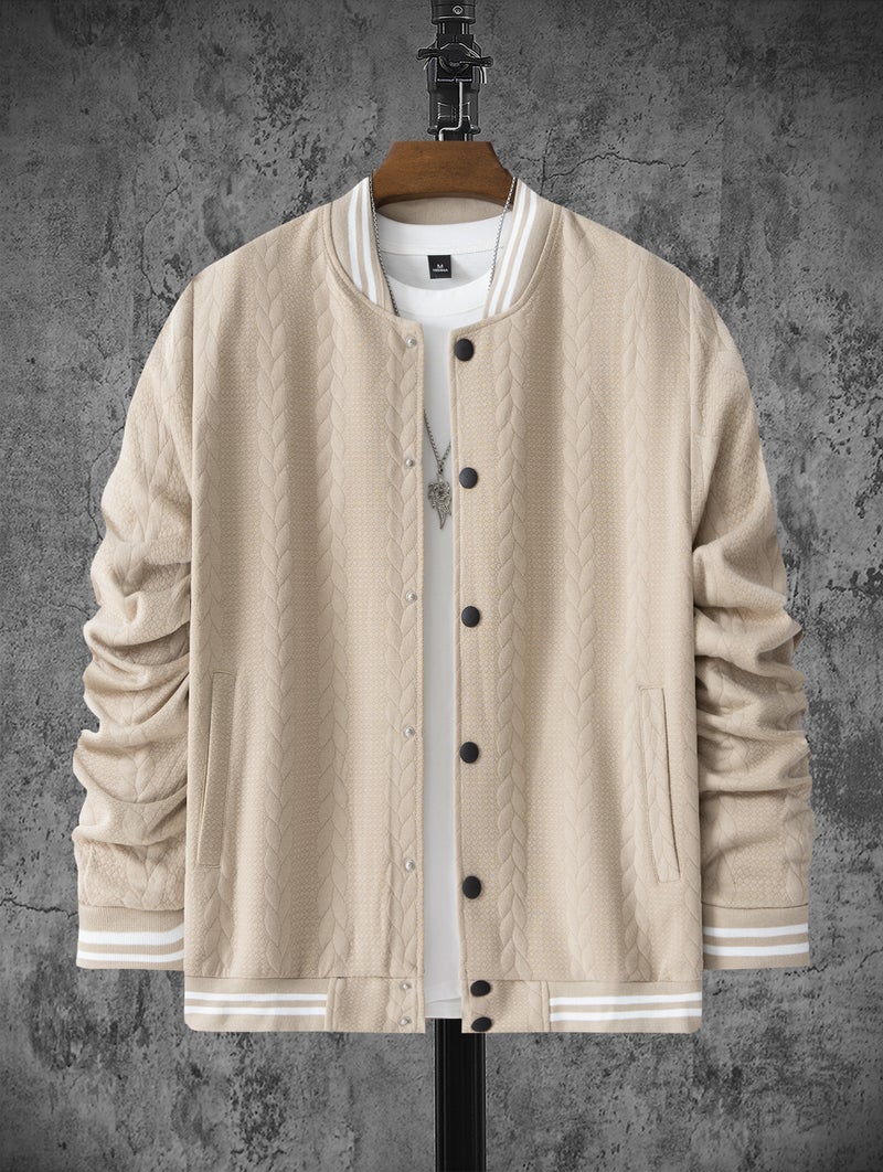 Men's Casual Single-Breasted Baseball Jacket with Jacquard Design - Image 4