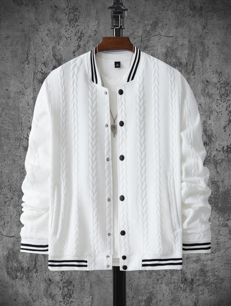 Men's Casual Single-Breasted Baseball Jacket with Jacquard Design - Image 1