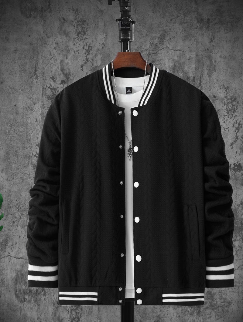 Men's Casual Single-Breasted Baseball Jacket with Jacquard Design - Image 2