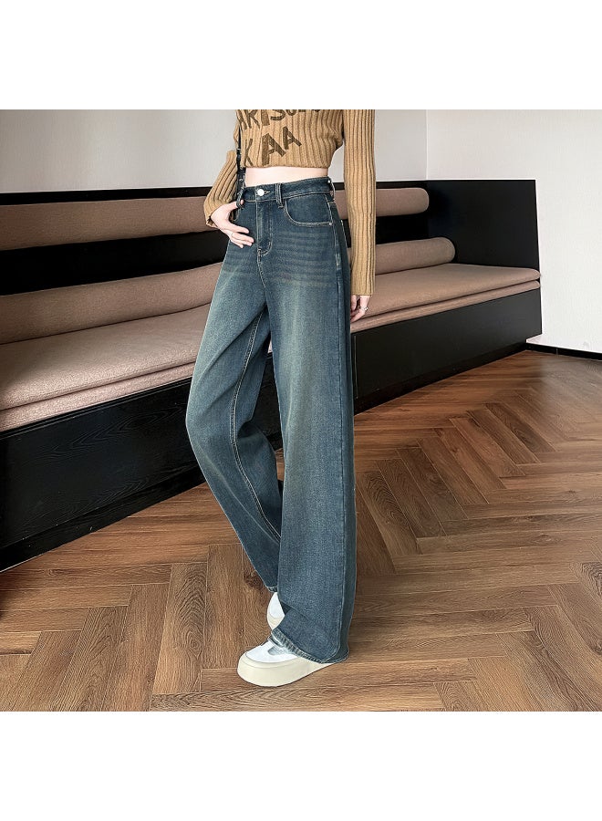 Tonlion Autumn Winter Women's Pocket Patchwork Straight-leg Denim Pants - Image 2