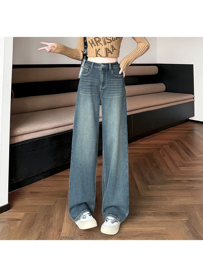 Tonlion Autumn Winter Women's Pocket Patchwork Straight-leg Denim Pants - Image 1