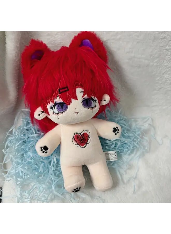 Plush Doll With Optional Skeleton Red Long Hair Big Ears New Year Gift - Image 1