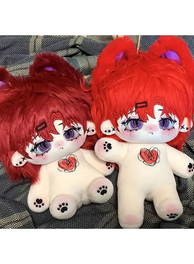 Plush Doll With Optional Skeleton Red Long Hair Big Ears New Year Gift - Image 2