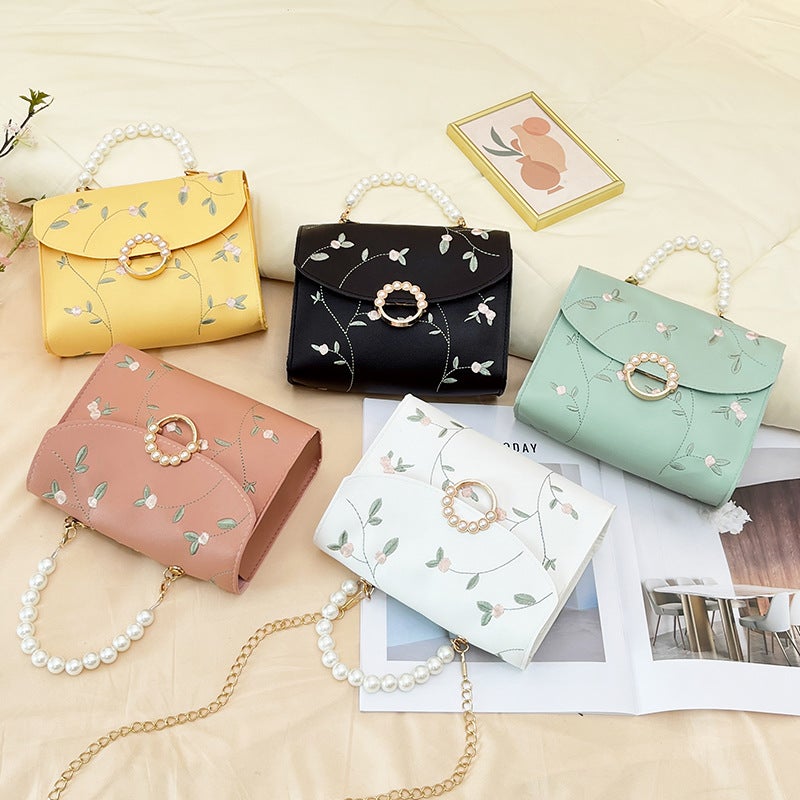 Fashion Trend Women'S Shoulder Bag Embroidered Logo Pearl Chain National Style Shoulder Crossbody Handbag - Image 2