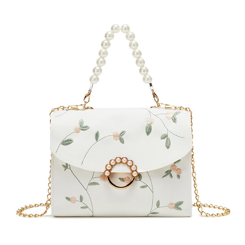 Fashion Trend Women'S Shoulder Bag Embroidered Logo Pearl Chain National Style Shoulder Crossbody Handbag - Image 1