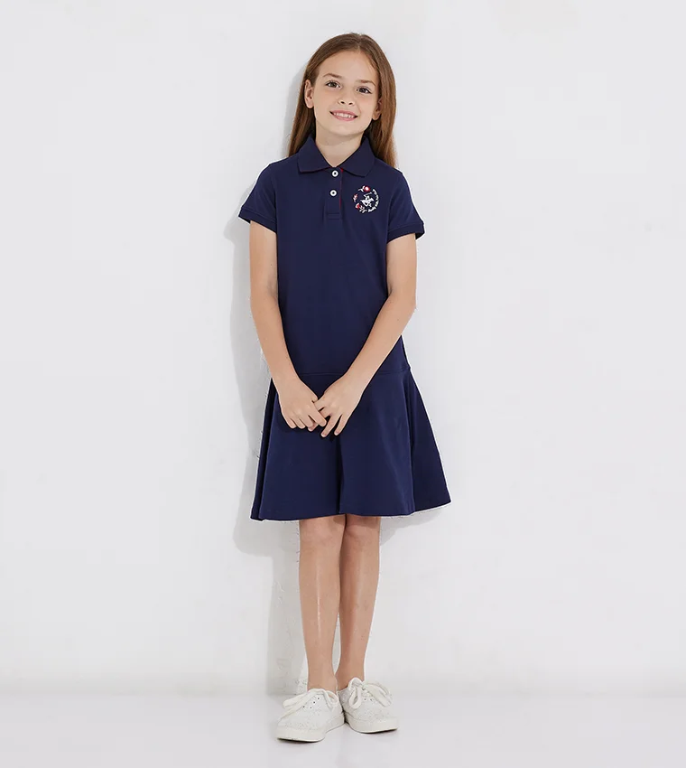 Girl's Logo Embroidered Polo Dress