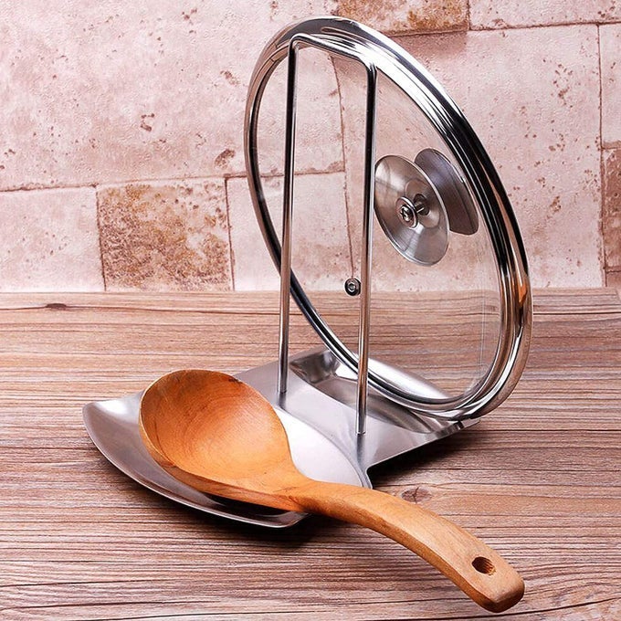 SPOON REST AND POT LID HOLDER STAINLESS STEEL PAN POT COVER LID RACK SHELF STAND HOLDER SPOON HOLDER UTENSIL REST STOVE ORGANIZER STORAGE SOUP SPOON RESTS KITCHEN TOOL