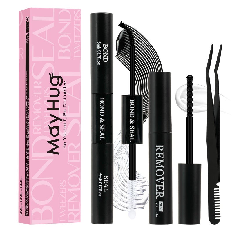 Mayhug Lash Bond and Seal with Lash Glue Remover and Tweezers for Lash Extension Clusters Fast Removal, Waterproof Eyeash Glue Lash Extension Remover Lash Applicator Tools for Beginners - Image 1