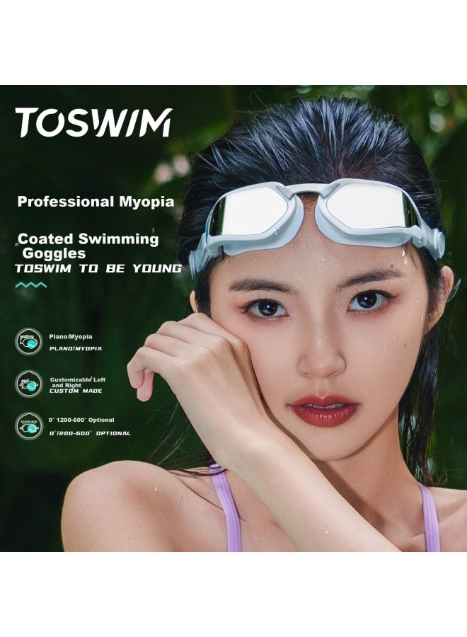 Toswim Professional Training Myopia Swimming Goggles Uni Hd Waterproof Anti-fog White Gasket Gray Lens 300 Degree - Image 1