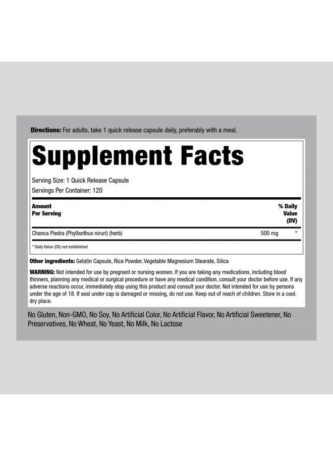 Piping Rock Chanca Piedra Capsules 500Mg ; 120 Count ; Herbal Extract Supplement ; Non Gmo Gluten Free  - Image 3