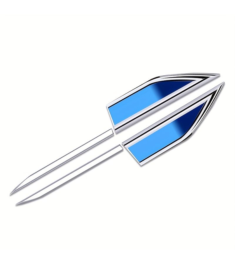 Blue 3D Metal Car Leaf Board Stickers Car Accessory Decoration 2pcs - Image 5