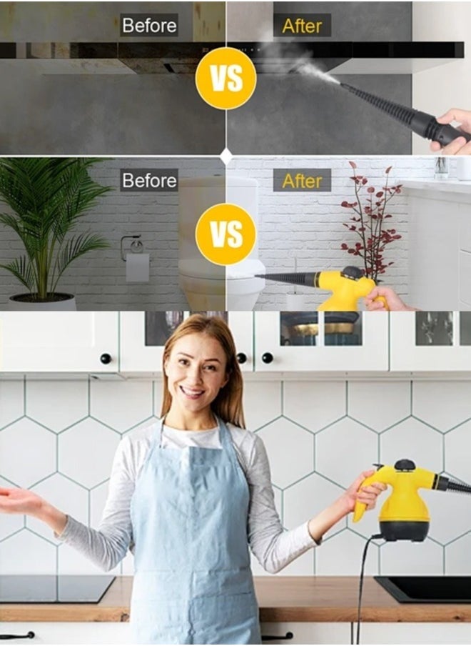 JAJEEK 1000W Handheld Steam Cleaner – Portable High-Temperature Steamer with Safety Lock & 10 Accessories | Chemical-Free Deep Cleaning for Home, Kitchen, Bathroom, Car, Sofa, Fabric & More | Compact & Easy to Use – Yellow  - Image 2