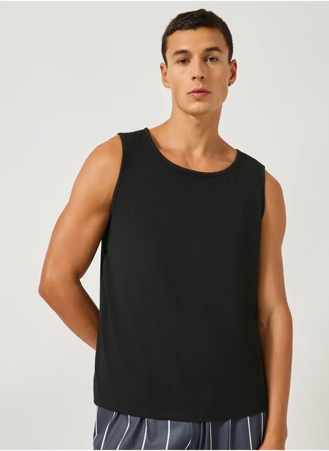 Styli Solid Tank T-Shirt and Striped Pyjama Set