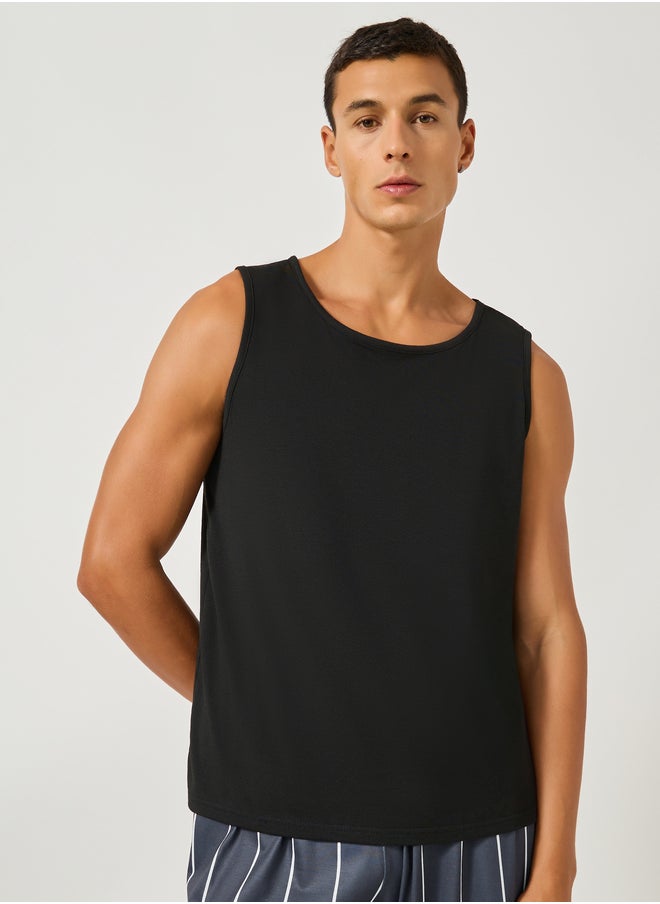 Styli Solid Tank T-Shirt and Striped Pyjama Set  - Image 2