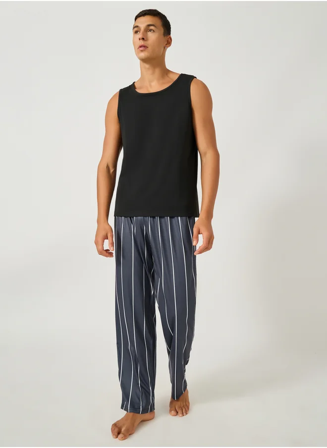 Styli Solid Tank T-Shirt and Striped Pyjama Set