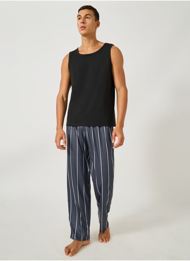 Styli Solid Tank T-Shirt and Striped Pyjama Set  - Image 1
