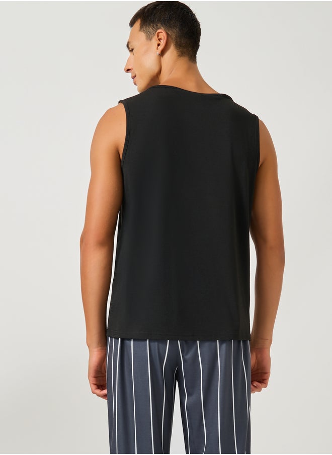 Styli Solid Tank T-Shirt and Striped Pyjama Set  - Image 5