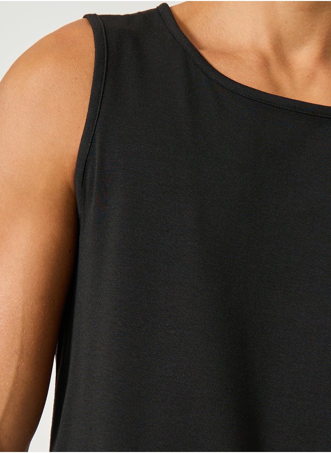 Styli Solid Tank T-Shirt and Striped Pyjama Set  - Image 3