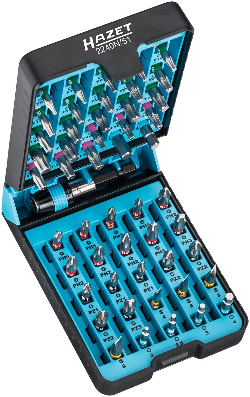 HAZET Bite-Box 2240N/51 I 51-Piece Screwdriver Bit Set, Drive: Pozidriv, Hexagon 6.3 (1/4 Inch), Phillips, Tamper Resistant TORX, Internal Hexagon, Slotted, Internal TORX - Image 1