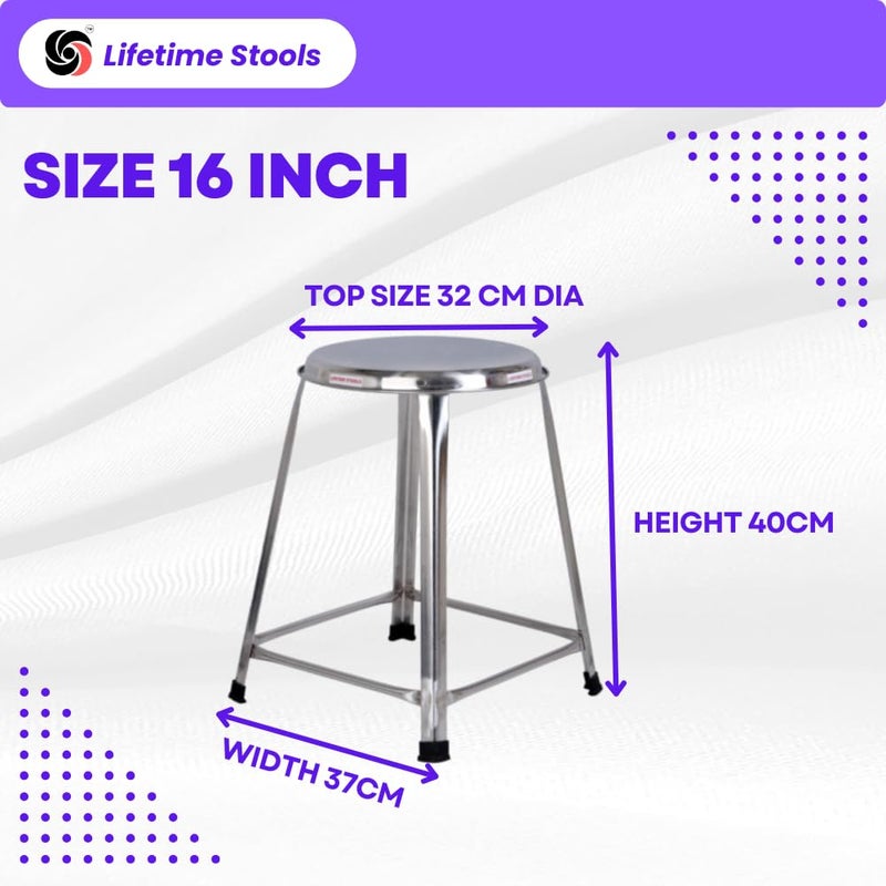 Lifetime Stools Lifetime Stools 16 inch Stainless Steel Stool for Sitting Round Shape HomeDoctorMedical StoolSalon StoolWarehouse StoolGarage StoolMultipurpose Stool Pack of 2  - Image 2