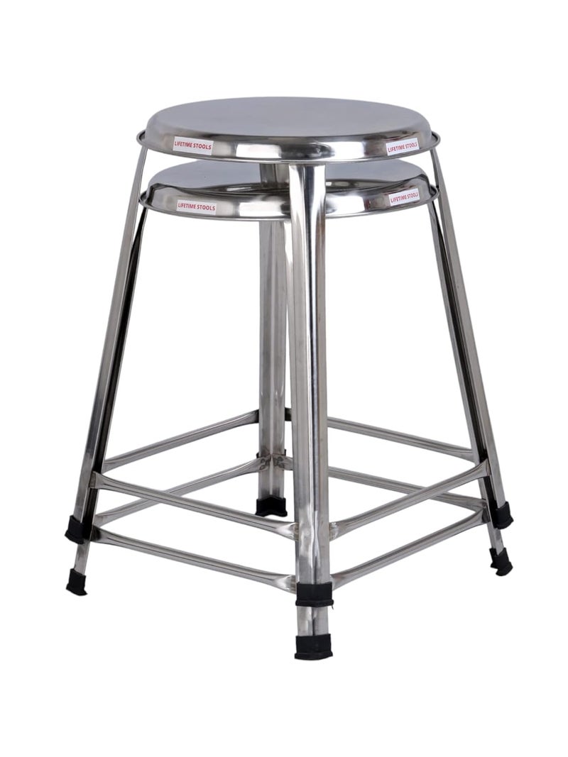 Lifetime Stools Lifetime Stools 16 inch Stainless Steel Stool for Sitting Round Shape HomeDoctorMedical StoolSalon StoolWarehouse StoolGarage StoolMultipurpose Stool Pack of 2  - Image 3