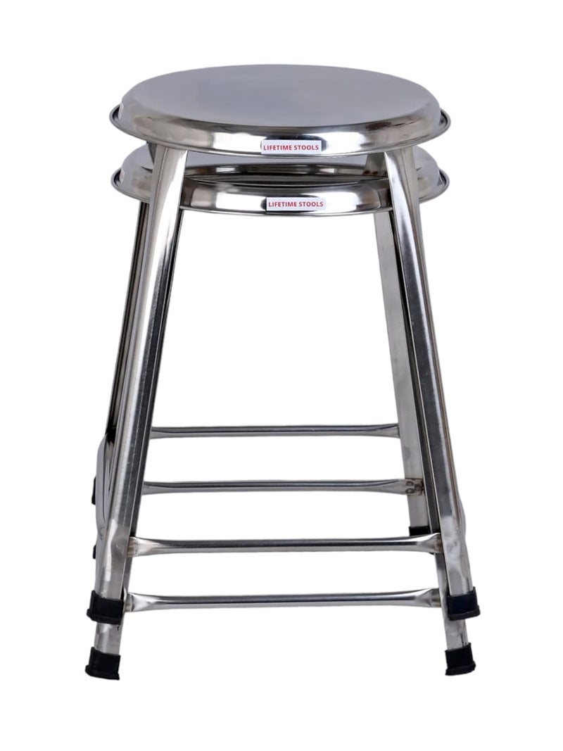 Lifetime Stools Lifetime Stools 16 inch Stainless Steel Stool for Sitting Round Shape HomeDoctorMedical StoolSalon StoolWarehouse StoolGarage StoolMultipurpose Stool Pack of 2  - Image 4