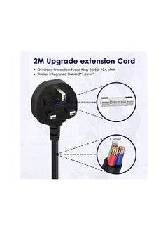 Gzar Gzar Premium 8-Way Surge-Protected Extension Lead with 4 USB Ports - Black Multi-Plug Power Strip, 2M Extension Cable, 2500W/10A UK Power Socket Extension Cord for Home & Office Use  - Image 5