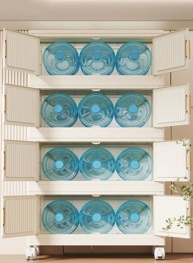 5-Tier Foldable Plastic Storage Cabinet with Flip Doors and Wheels, 50cm Wide Stackable Collapsible Organizer Bins for Clothes, Toys & Office Supplies - Image 2