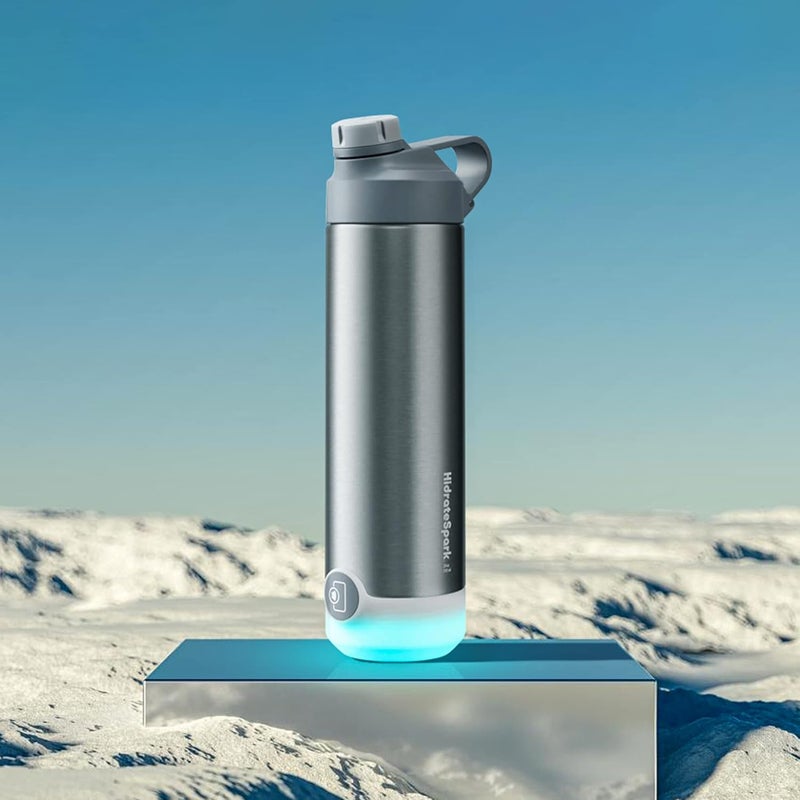 GROB Grob Hidratespark Tap Smart Water Bottle Stainless Steel Tap To Track Water Intake Glows To Remind You To Stay Hydrated Silver Smart Living Product Pack Of 1 592 Milliliter 592 Ml - Image 1