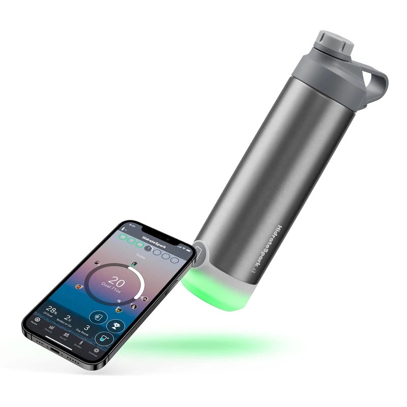 GROB Grob Hidratespark Tap Smart Water Bottle Stainless Steel Tap To Track Water Intake Glows To Remind You To Stay Hydrated Silver Smart Living Product Pack Of 1 592 Milliliter 592 Ml - Image 3