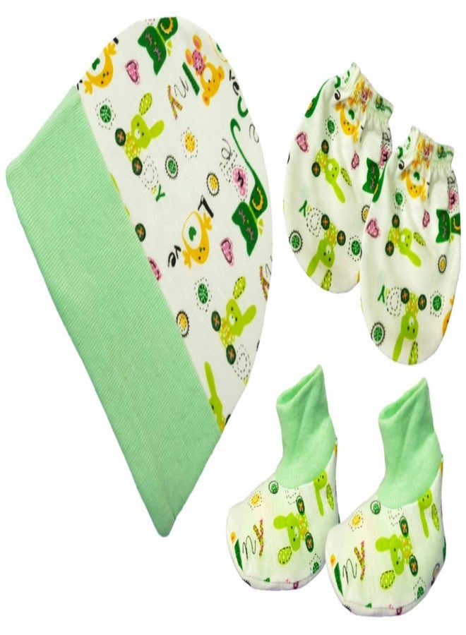 BRANDONN Newborn Baby's Cotton Mitten, Bootie & Cap Set 0-4 Months Baby Boys and Baby Girls, Pack of 4 - Image 5