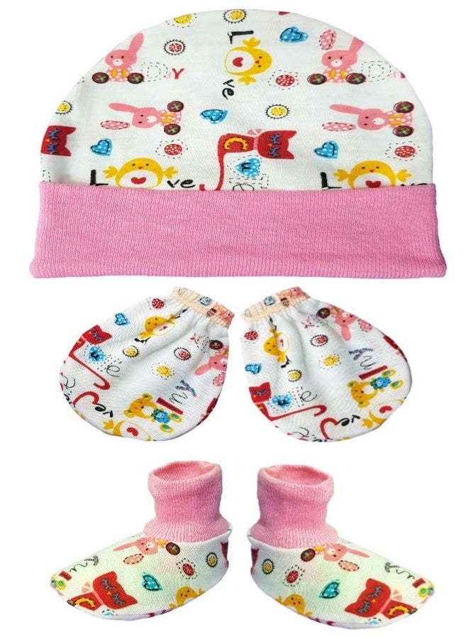 BRANDONN Newborn Baby's Cotton Mitten, Bootie & Cap Set 0-4 Months Baby Boys and Baby Girls, Pack of 4 - Image 3