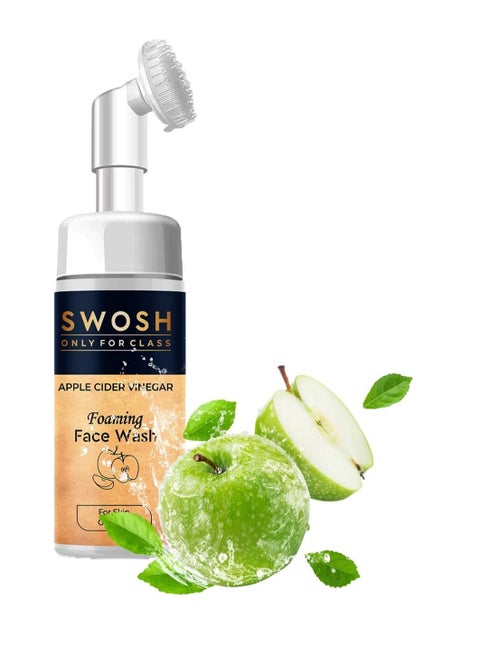 SWOSH Apple Cider Vinegar (Apple Extract) Foaming Face Wash for Acne Prone & Oily Skin - No Parabens, Sulphate, Silicones & Colour (with Built-in Face Brush), 100 ml / / 3.38 fl oz