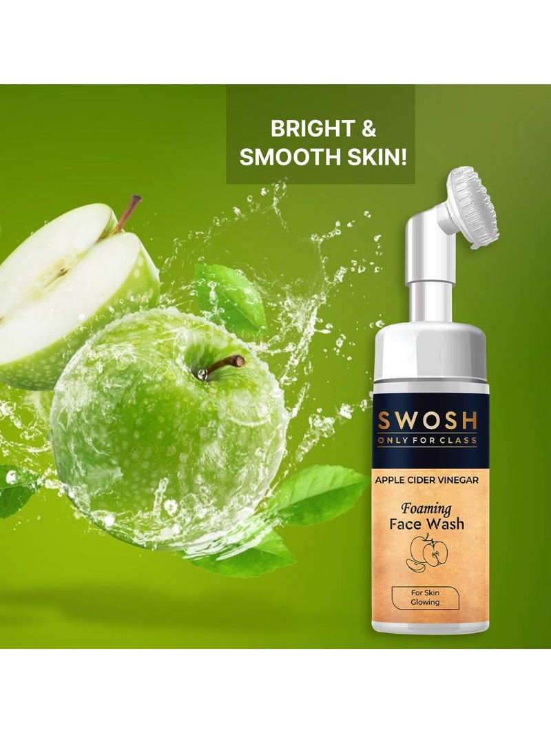 SWOSH - SWOSH Apple Cider Vinegar (Apple Extract) Foaming Face Wash for Acne Prone & Oily Skin - No Parabens, Sulphate, Silicones & Colour (with Built-in Face Brush), 100 ml / / 3.38 fl oz - Image 1